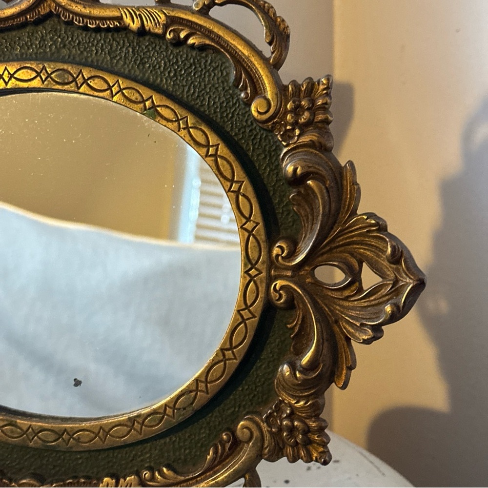Antique MIRROR Baroque French vanity free standing solid Brass with green detail - Picture 11 of 16